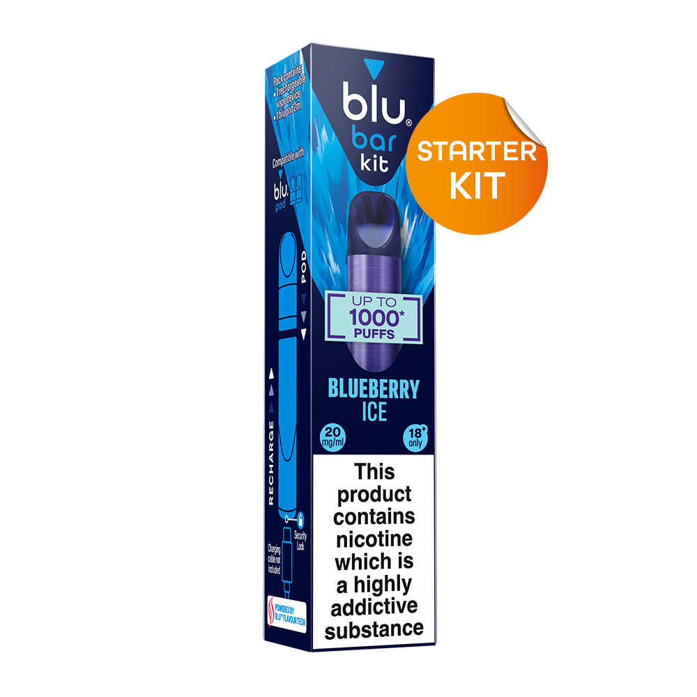 Blu Bar Starter Kit Rechargeable Vape 1000 Puffs Blueberry Ice 2ml