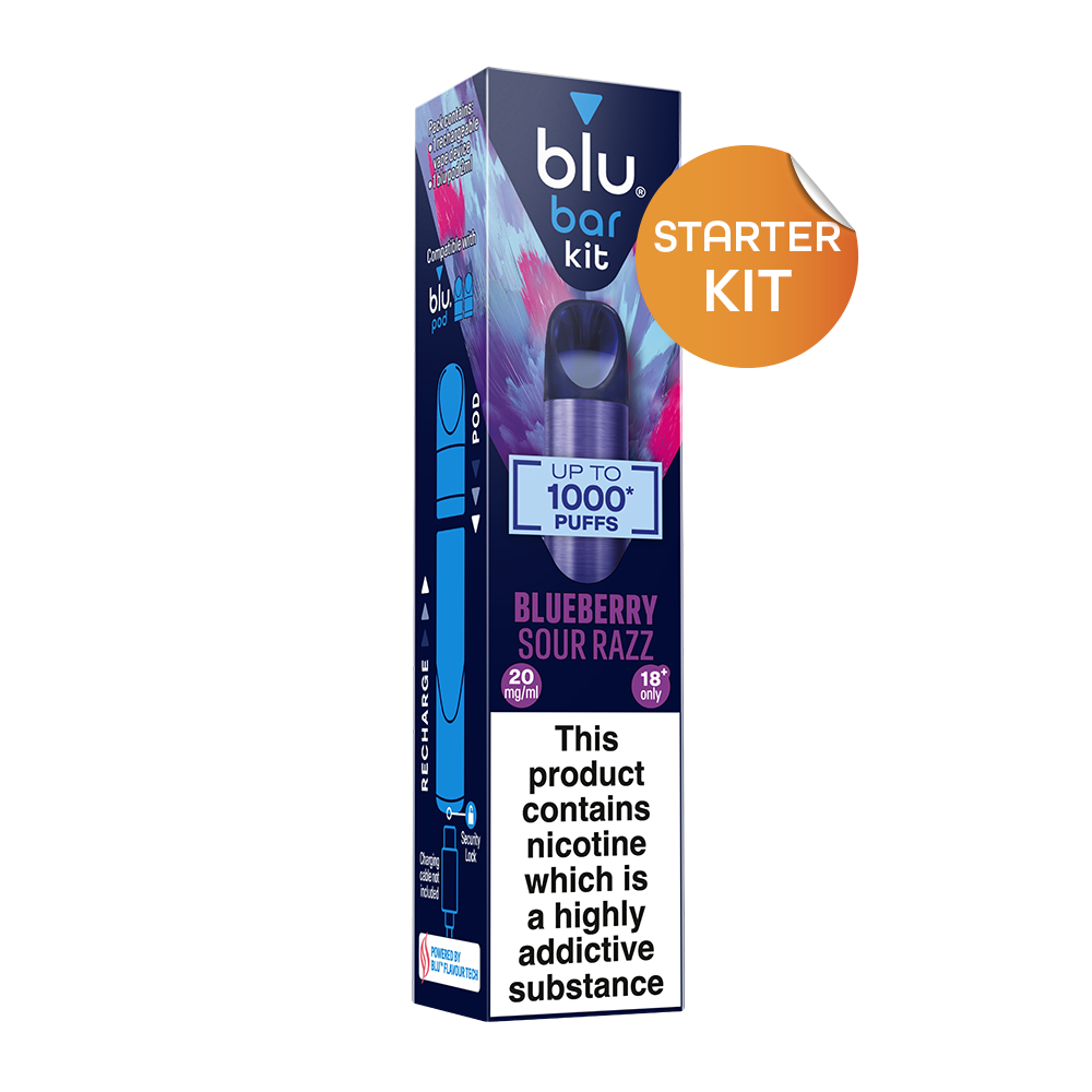blu bar Starter Kit Rechargeable Vape Device Blueberry Sour Razz