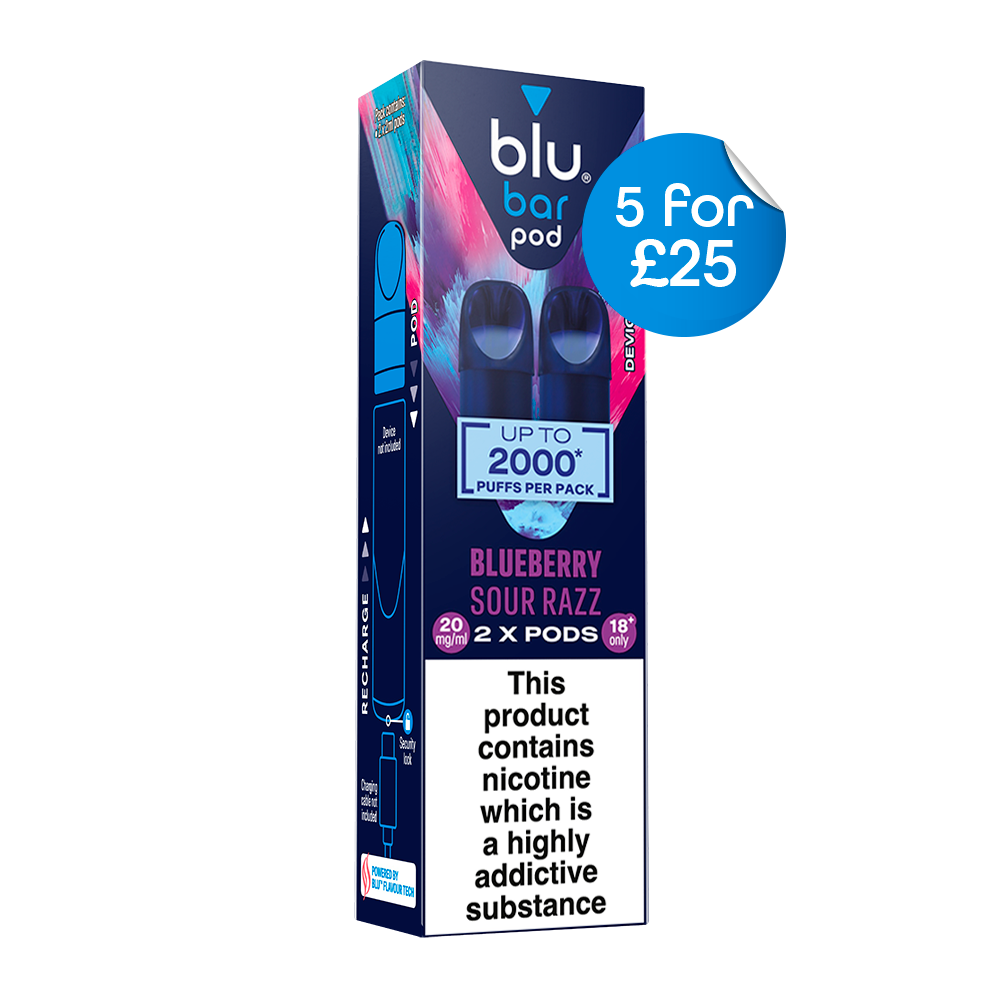 Blu Bar Pre-Filled Vape Pods 20mg Blueberry Sour Razz 2 Pack