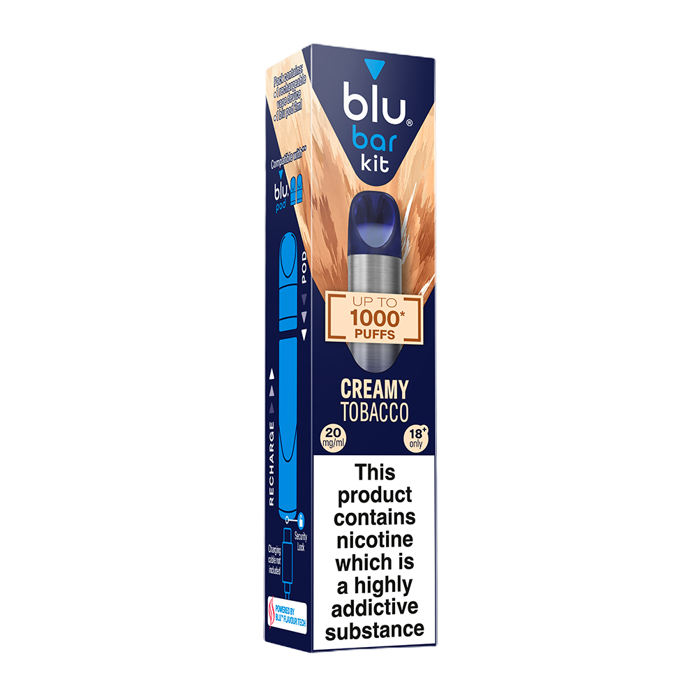 Blu Bar Starter Kit Rechargeable Vape Device Creamy Tobacco 2ml